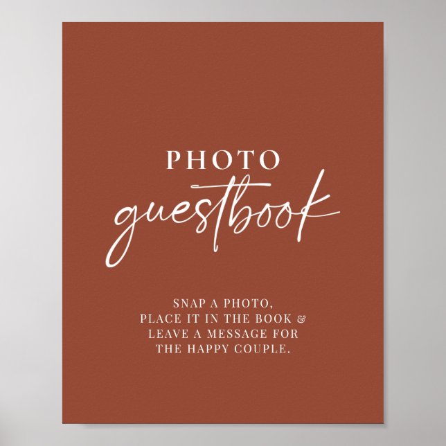 Boho Terracotta Burnt Orange Photo Guestbook-tecke Poster (Framsidan)