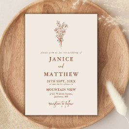 Boho Terracotta Burnt Orange Rustic Bröllop Inbjudningar