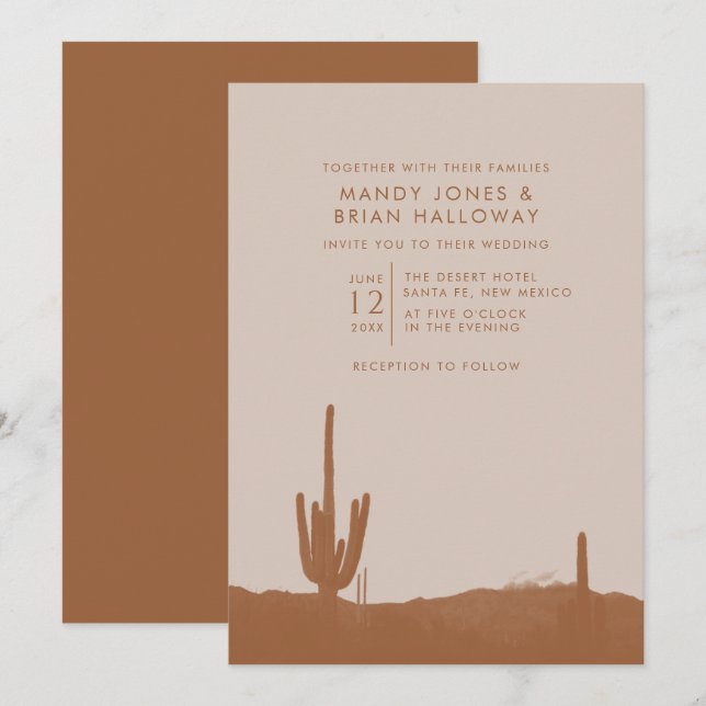 Boho Terracotta Cactus Desert Bröllop Inbjudningar (Fram/baksida)