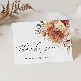 Boho Terracotta Dahlia Blommigt Elegant bröllop Tack Kort
