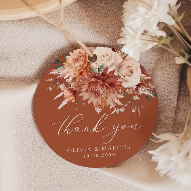 Boho Terracotta Dahlia Ro Bröllop Tack Gåvor Etiketter (Skapare uppladdad)
