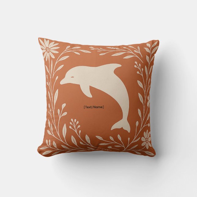 Boho Terracotta Dolphin Pillow | Add Text/Name Kudde (Framsida)