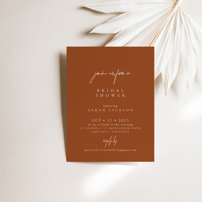 Boho Terracotta Elegant Möhippa Inbjudningar (Boho Terracotta Elegant Bridal Shower Invitation)