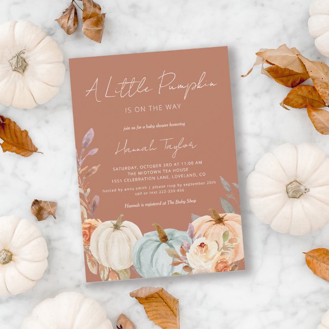 Boho Terracotta Fall Baby Shower Little Pumpkin Inbjudningar (Skapare uppladdad)