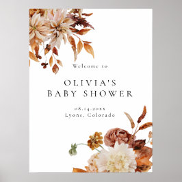 Boho Terracotta Fall Blommigt Baby Shower Välkomme Poster
