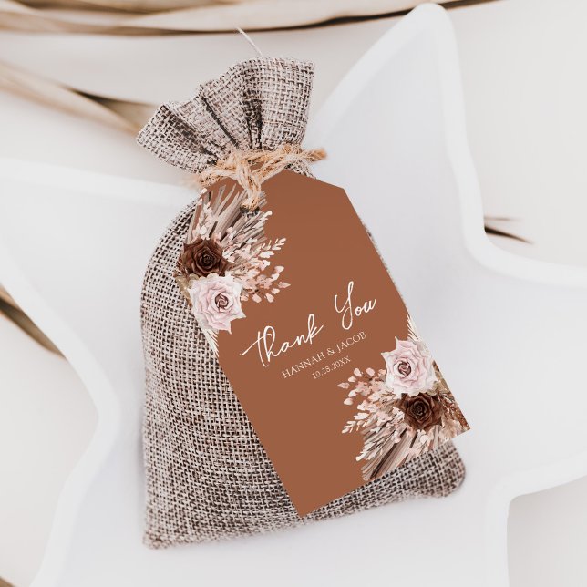 Boho Terracotta Fall Blommigt Bröllop Tack Presentetikett (Skapare uppladdad)