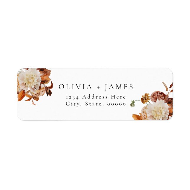 Boho Terracotta Fall Blommigt Returadress Etikett (Framsidan)