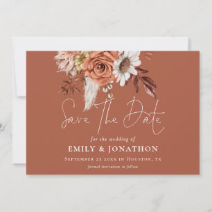 Boho Terracotta Fall Blommigts QR-koden Rust Bröll Spara Datumet
