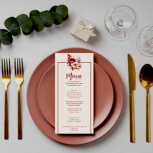 Boho Terracotta Fall Dinner Blommigt Bouquet Bröll Meny