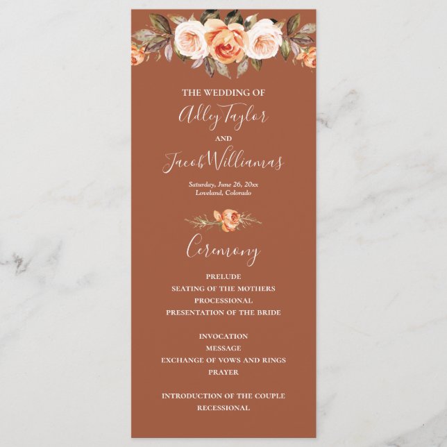 Boho Terracotta Fall Wedding Program (Framsida)