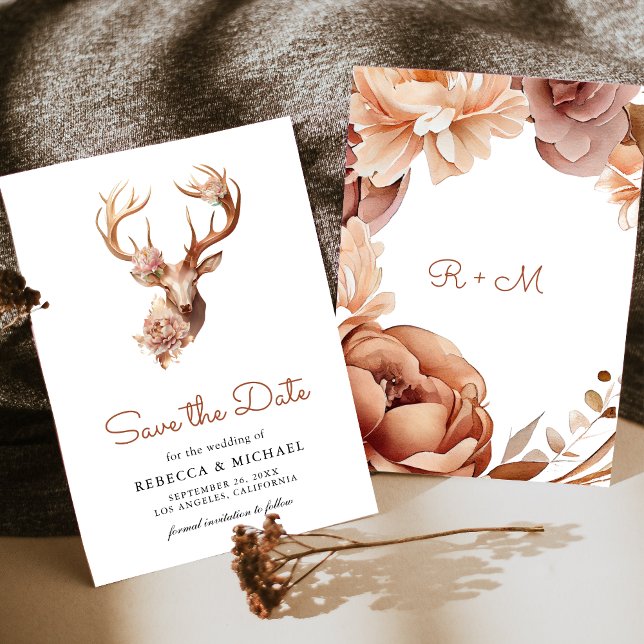 Boho Terracotta Floral Deer Wedding Spara Datumet (Skapare uppladdad)