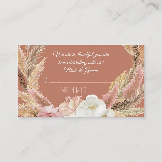Boho Terracotta Floral Pampas Grass Place Placeringskort (Framsida)