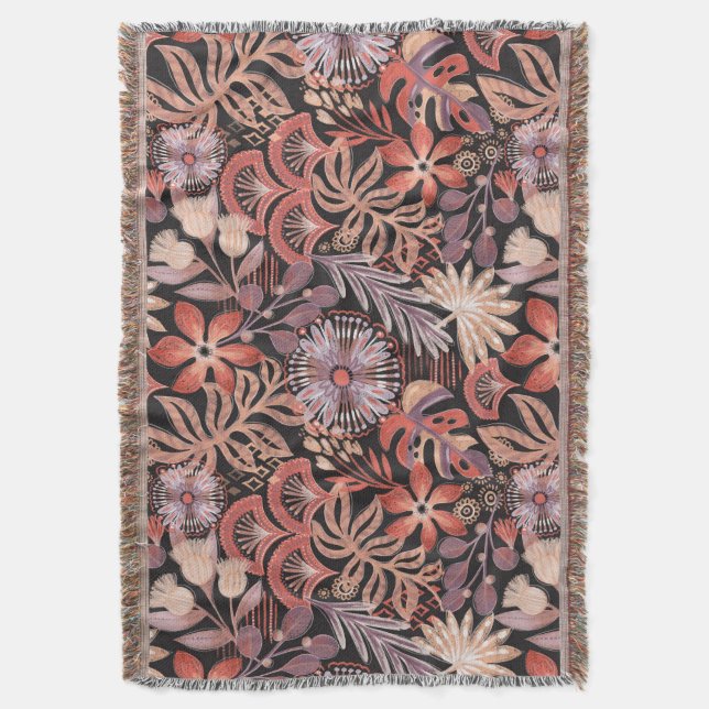 Boho Terracotta Floral Pattern Throw Blanket Filt (Framsidan Vertikal)