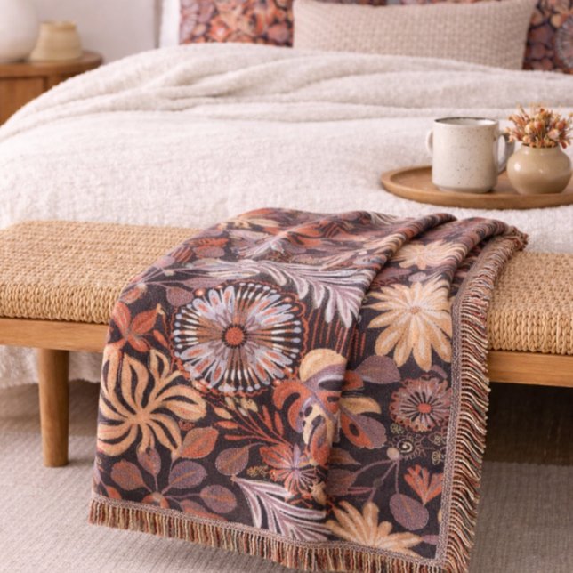 Boho Terracotta Floral Pattern Throw Blanket Filt (Skapare uppladdad)