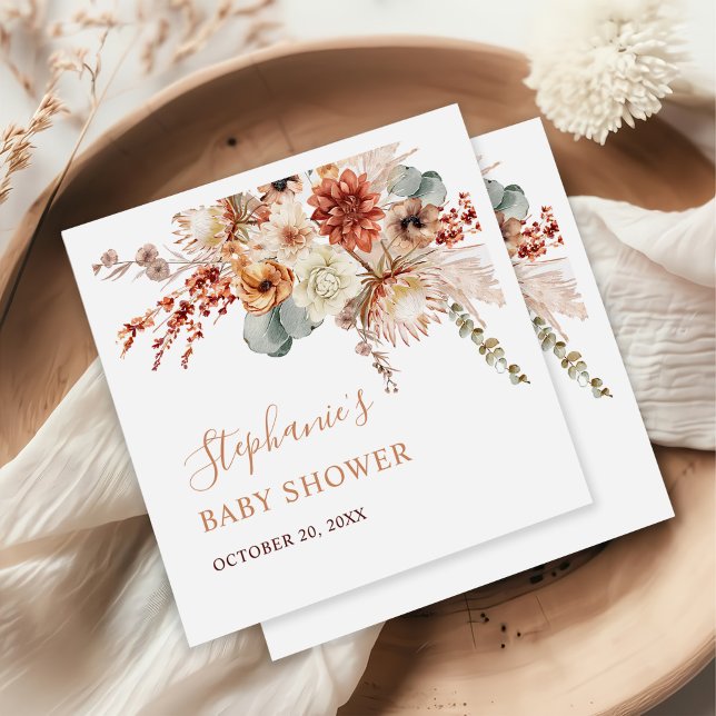 Boho Terracotta Flowers Fall Baby Shower Pappersservett (Skapare uppladdad)