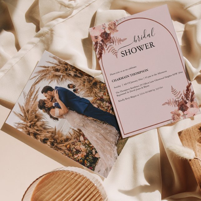 Boho Terracotta Grass  Rosa Möhippa Inbjudningar (Skapare uppladdad)