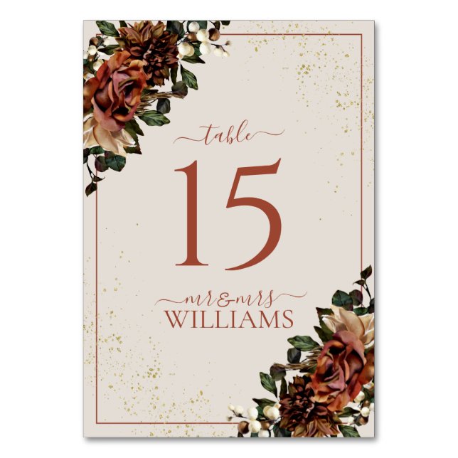 Boho Terracotta Greenery Blommigt Bröllop Bordsnummer (Framsidan)
