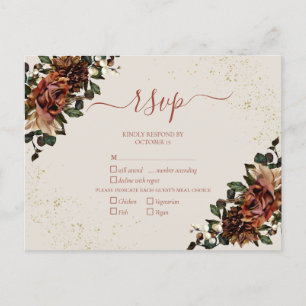 Boho Terracotta Greenery Blommigt Guld OSA Inbjudan Vykort