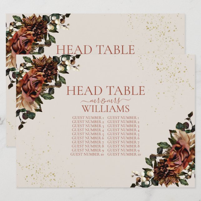 Boho Terracotta Greenery Blommigt Head Bord Seatin Inbjudningar (Fram/baksida)