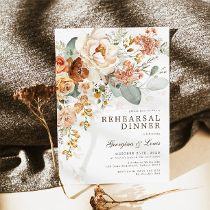 Boho Terracotta Gult Blommigt Rehearsal Dinner Inbjudningar
