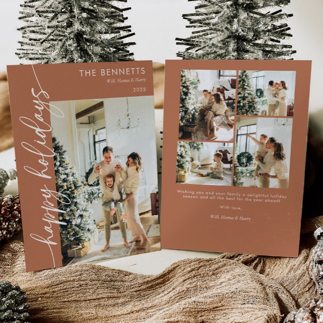 Boho Terracotta Happy Holidays Photo Julkort (Skapare uppladdad)