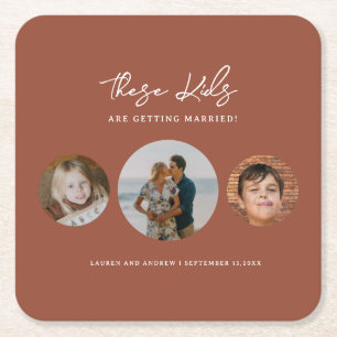 Boho Terracotta Kids Photo Bröllop spara datum Underlägg Papper Kvadrat