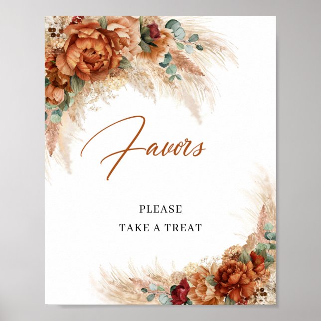 Boho terracotta kopparpampas burgundy Favors Poster (Framsidan)