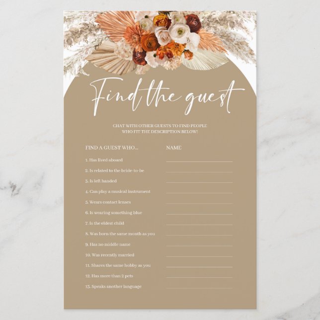 Boho terracotta kopparpampas hittar gästspelet (Framsida)