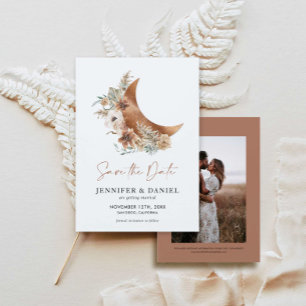 Boho Terracotta Måne Photo Save Date Card Inbjudningar