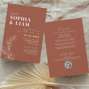 Boho Terracotta med OSA QR-kod Bröllop Inbjudningar