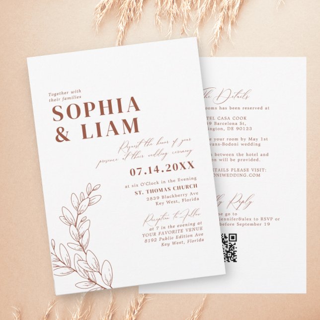 Boho Terracotta med OSA QR-kod Bröllop Inbjudningar (Skapare uppladdad)