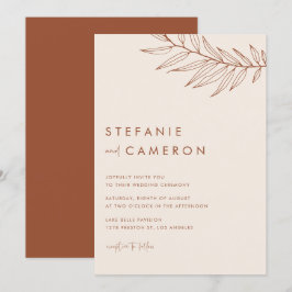 Boho Terracotta Minimalist Foliage Bröllop Inbjudningar