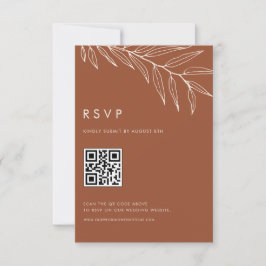 Boho Terracotta Minimalist Foliage Bröllop QR-kod OSA Kort