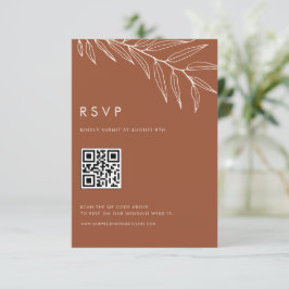 Boho Terracotta Minimalist Foliage Bröllop QR-kod OSA Kort