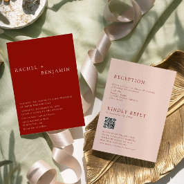 Boho Terracotta Minimalist Wedding 2 Sided QR Code Inbjudningar