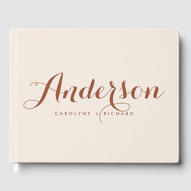 Boho Terracotta Modern Calligraphy Bröllop Gästböcker (Framsida)