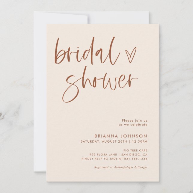 Boho Terracotta Möhippa | Minimalistisk Möhippa Inbjudningar (Framsida)