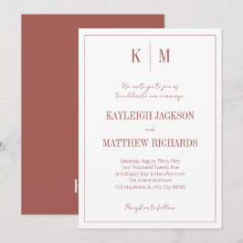 Boho Terracotta Monogram Elegant Wedding  Inbjudningar
