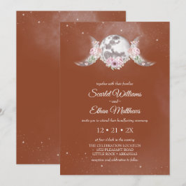 Boho Terracotta Mystical Måne Phases Handfasteing Inbjudningar