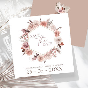 Boho Terracotta Neutralt Blommigt Utandning Bröllo Spara Datumet
