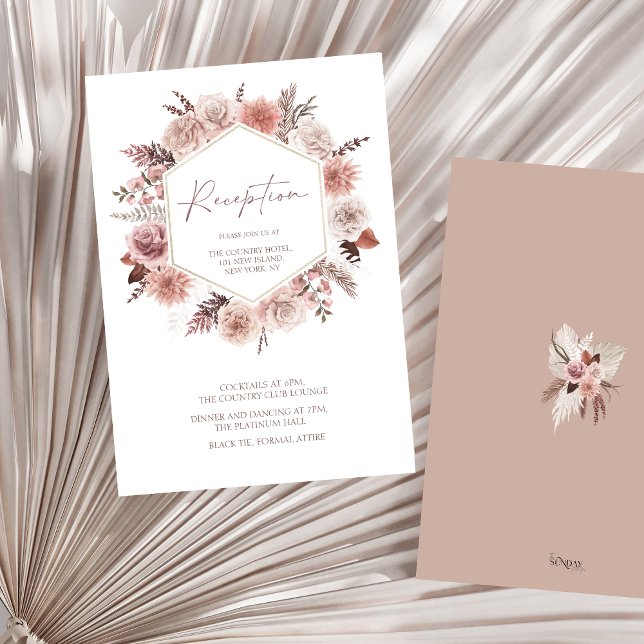Boho Terracotta Neutralt Blommigt Utandning Bröllo Tilläggskort (Boho Dusty Pink Floral Wreath Wedding Reception Enclosure Card)