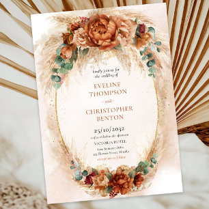 Boho Terracotta och burgundblommor pampasgräs Inbjudningar