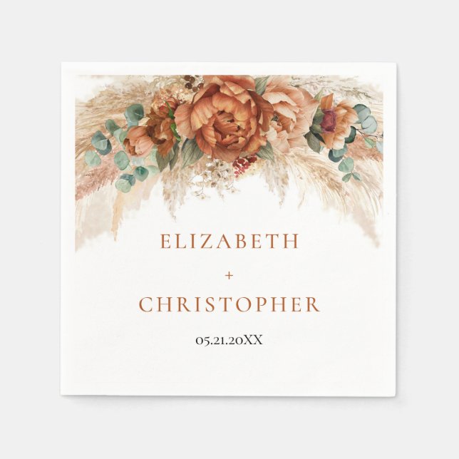 Boho terracotta och burgundy pampas koppar bröllop pappersservett (Framsidan)