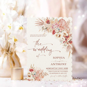 Boho Terracotta och  Watercolor Blommigt Bröllop Inbjudningar