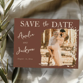 Boho Terracotta One Photo Save the Date Wedding Meddelande Vykort