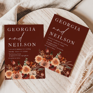Boho Terracotta Orange & Brown Fall Wedding Inbjudningar