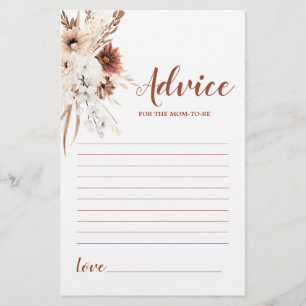 Boho Terracotta Pampas Advice for Mamma to be card