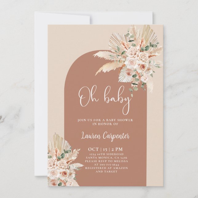 Boho Terracotta Pampas Baby Shower Girl-inbjudan Inbjudningar (Framsida)