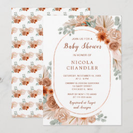Boho Terracotta Pampas Grass Baby Shower Inbjudningar