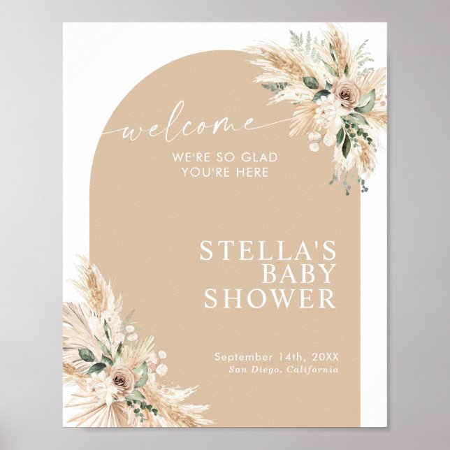 Boho Terracotta Pampas Grass Baby Shower Poster (Framsidan)
